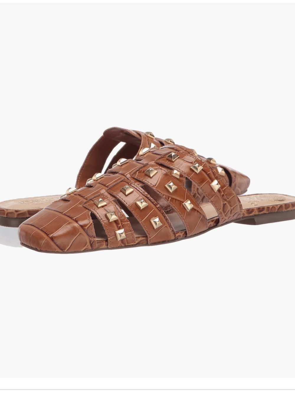 Vince Camuto Tan Croc-Embossed Strappy Slide